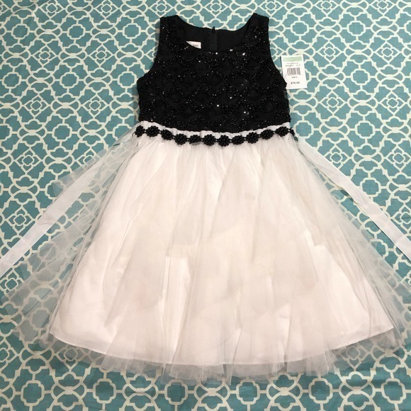 Bonnie Jean Other - BONNIE JEAN Black White Beaded Tulle Dress 8